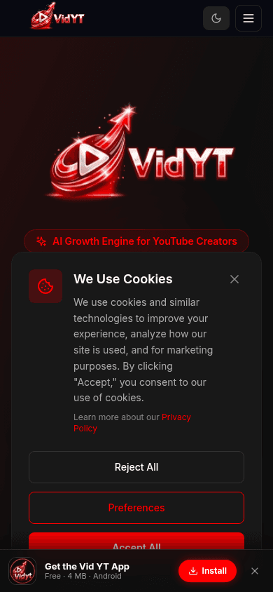 VidYT interface on mobile
